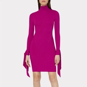 Milly Rowa Cascading Cuff Mini Long-Sleeve Dress in Dark Pink